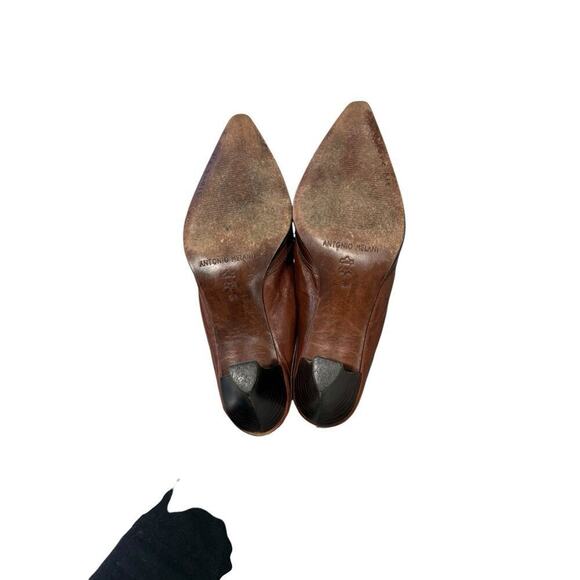 Antonio Melani Brown Tooled Carved Western Pointed Toe Mule Kitten Heel Women 9M - Picture 8 of 14